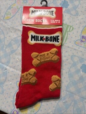 3/$18 bundle Milk-Bone Red Crew Socks with Biscuit Print